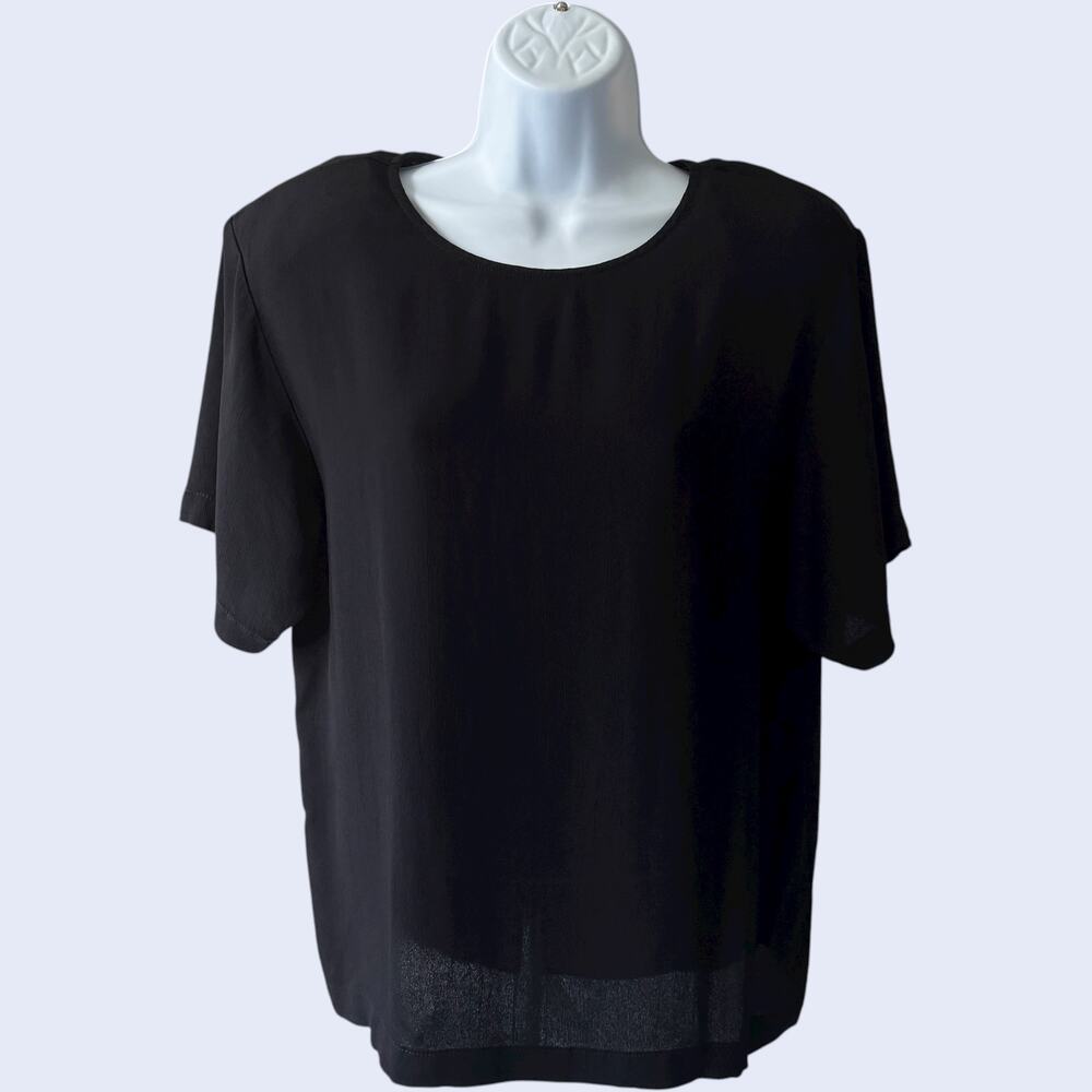 Karen Kane 10 Minimalist Sheer Black Blouse Relaxed Fit 90s USA